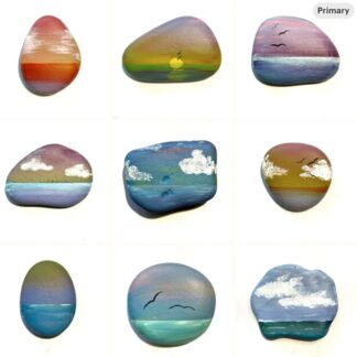 Seascape acrylic painting on beach rocks, gift for mermaid friend, wallhanging or table art, original hand painted, calming sensory art