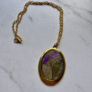 Resin Jewelry-Floral Cabochon pendant floral resin necklace- gold