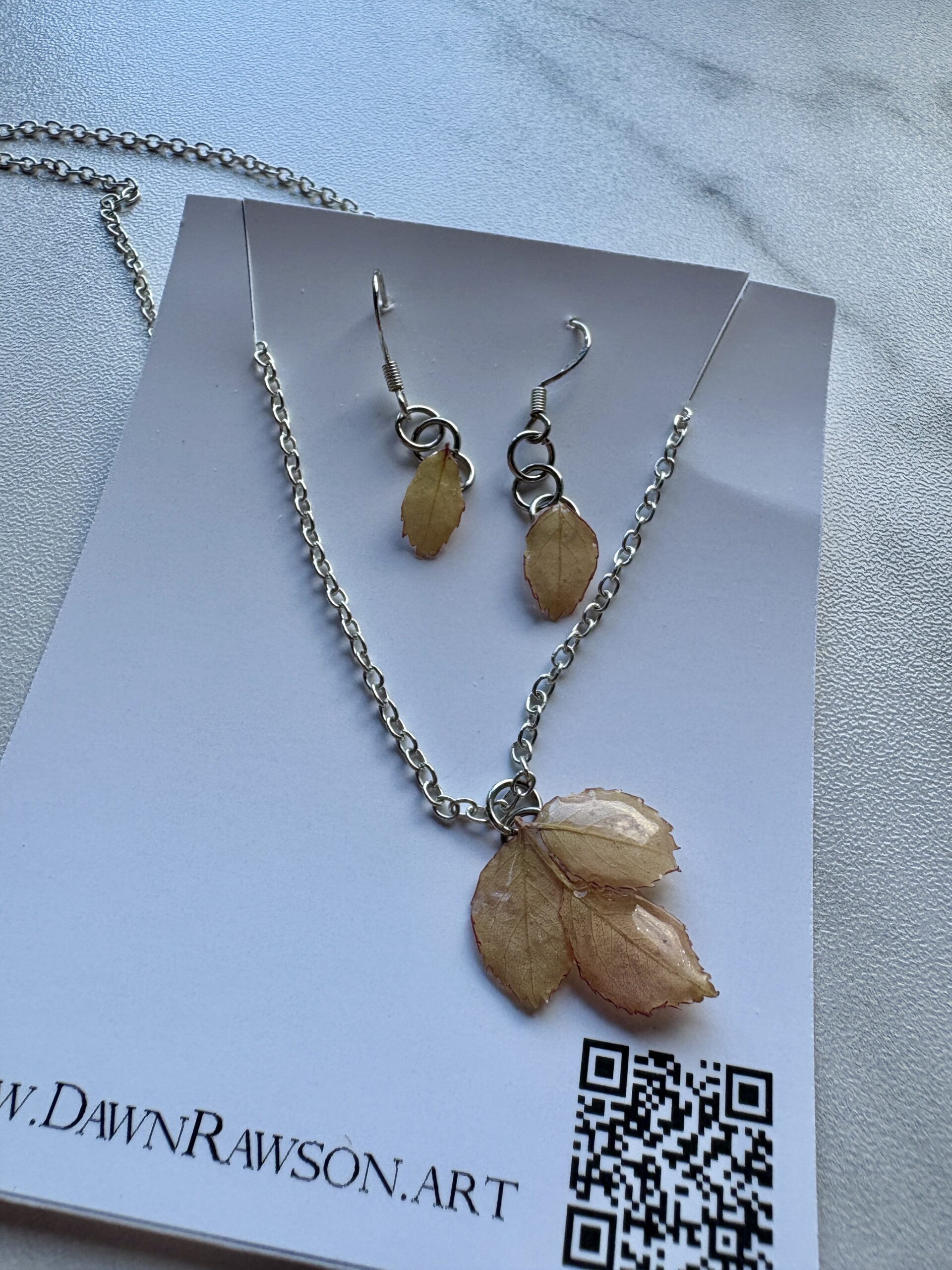 Rose Leaf Resin Jewelry Set