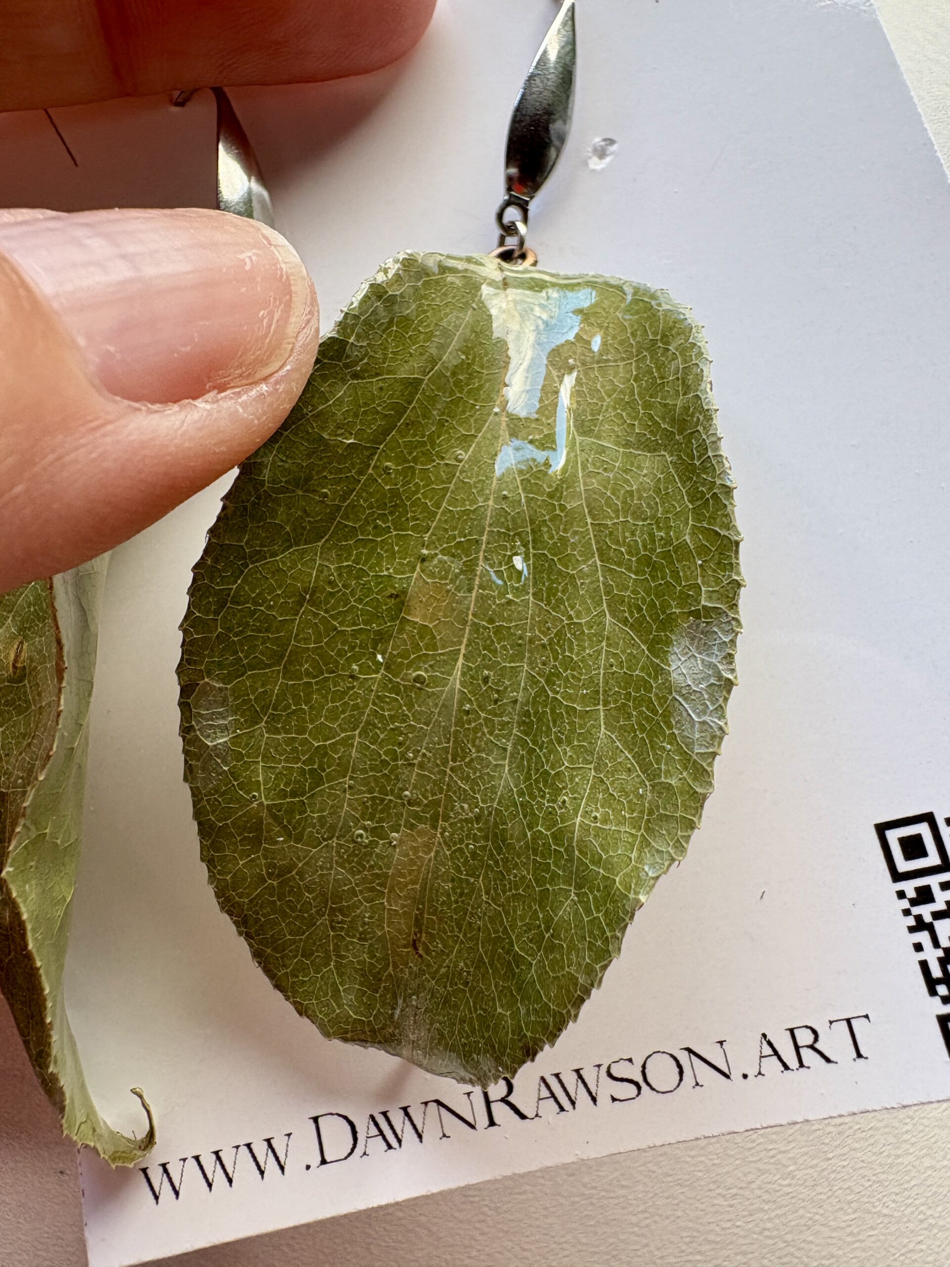 Real Leaf Resin Drop Earrings - Image 2