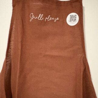 Funny Embroidered Aprons – Rust – “Grill, Please”