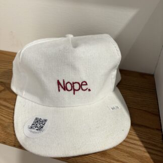White Corduroy “NOPE” Hat (Red Embroidery)