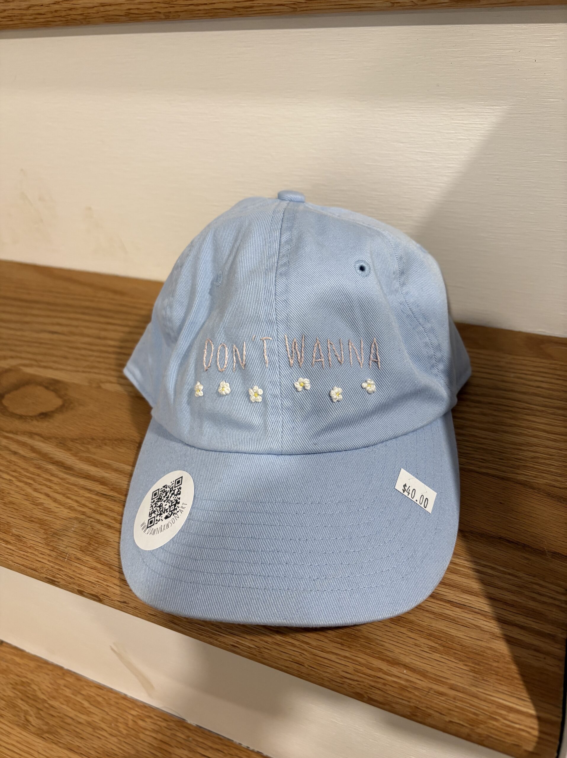 Baby Blue “DON’T WANNA” Hat with Daisies