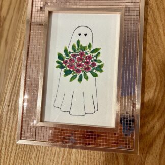 4x6" Gold Disco Tile Frame Heart-Eye Ghost Watercolour Painting