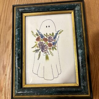 5x7" Vintage Green Framed Wildflower Ghost Watercolour Painting