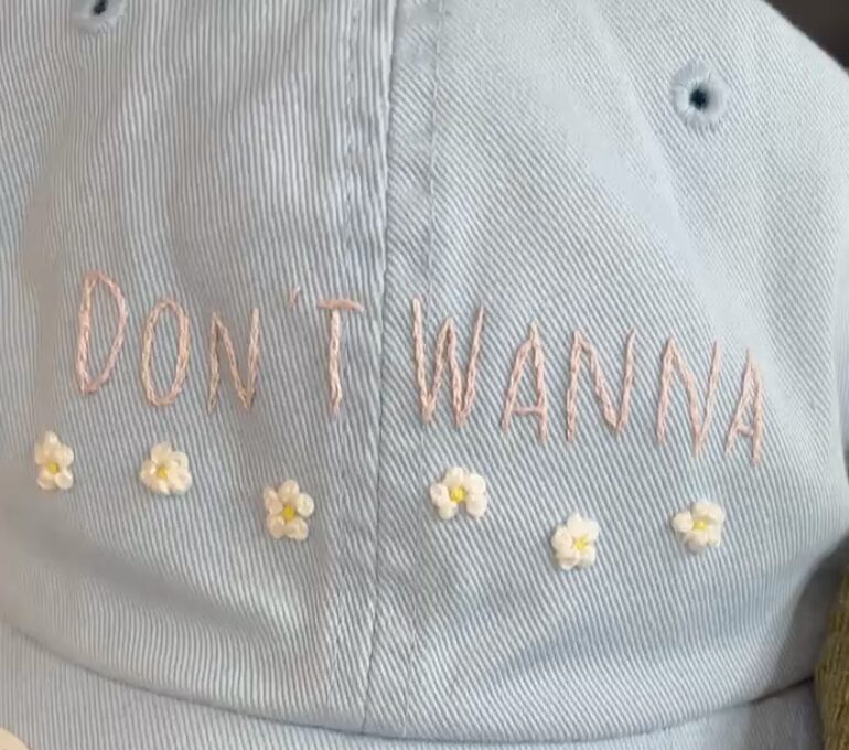 Baby Blue “DON’T WANNA” Hat with Daisies - Image 3